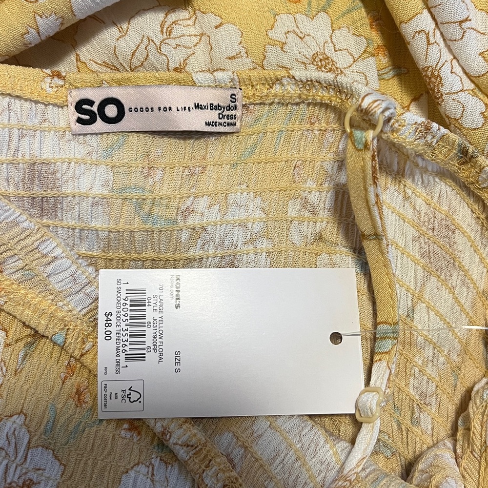 SO Yellow White Floral Smocked Bodice Tiered Maxi Sun Dress NWT - Picture 12 of 14